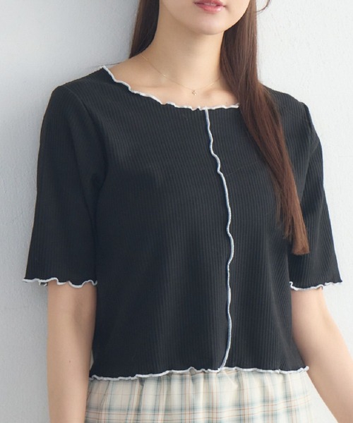 RETRO GIRL(レトロガール)の「メロウ5分袖CT(Tシャツ/カットソー・レディース・ホワイト系その他/ブラック/オフホワイト/ピンク・FREE)」の3枚目の写真