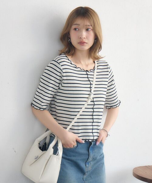 RETRO GIRL(レトロガール)の「メロウ5分袖CT(Tシャツ/カットソー・レディース・ホワイト系その他/ブラック/オフホワイト/ピンク・FREE)」の5枚目の写真