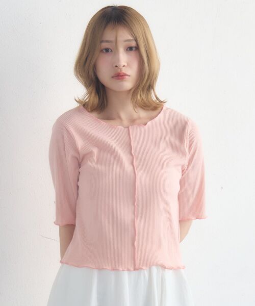 RETRO GIRL(レトロガール)の「メロウ5分袖CT(Tシャツ/カットソー・レディース・ホワイト系その他/ブラック/オフホワイト/ピンク・FREE)」の6枚目の写真