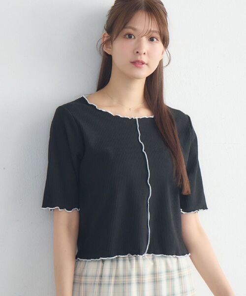 RETRO GIRL(レトロガール)の「メロウ5分袖CT(Tシャツ/カットソー・レディース・ホワイト系その他/ブラック/オフホワイト/ピンク・FREE)」の7枚目の写真