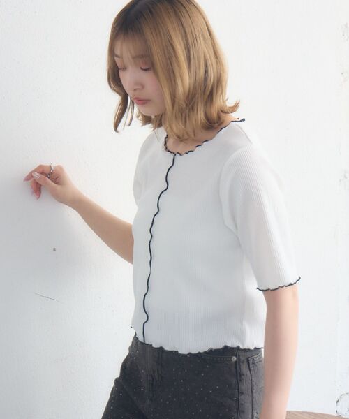 RETRO GIRL(レトロガール)の「メロウ5分袖CT(Tシャツ/カットソー・レディース・ホワイト系その他/ブラック/オフホワイト/ピンク・FREE)」の8枚目の写真