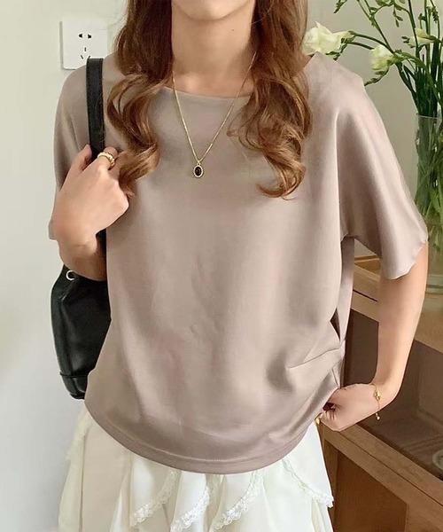 BANICO（バニコ）の「シンプルクルーネック半袖カットソー（Tシャツ/カットソー・レディース・杢グレー/ベージュ/ホワイト・FREE）」の3枚目の写真