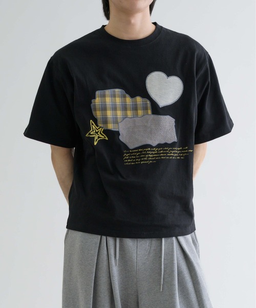 EPNK（イーピーエヌケー）の「【EPNK】Patchwok heart tee / パッチワークハートtee（Tシャツ/カットソー・メンズ・オートミール/ブラック/グレー・SMALL/MEDIUM/LARGE）」の7枚目の写真