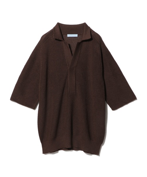 ESTNATION（エストネーション）の「ESTNATION / リネンシルク スキッパーポロ（ポロシャツ・メンズ・ブラック/ブラウン・LARGE/MEDIUM）」の6枚目の写真