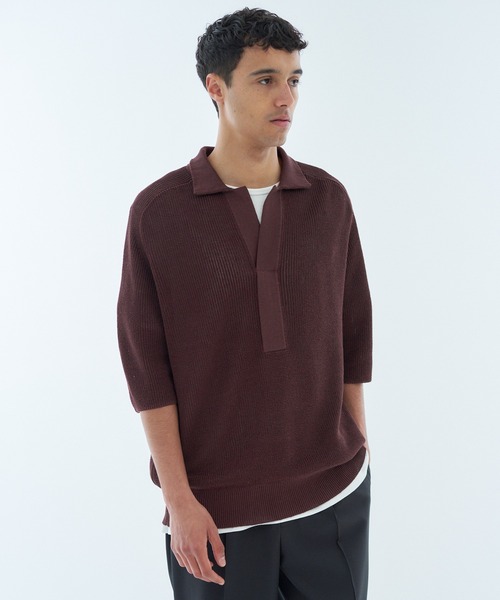 ESTNATION（エストネーション）の「ESTNATION / リネンシルク スキッパーポロ（ポロシャツ・メンズ・ブラック/ブラウン・LARGE/MEDIUM）」の9枚目の写真