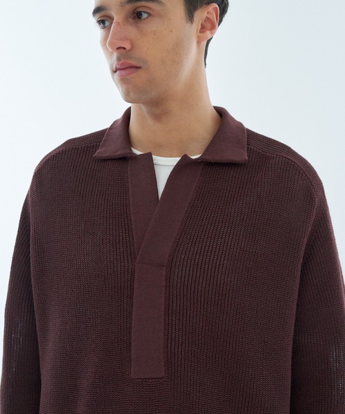 ESTNATION（エストネーション）の「ESTNATION / リネンシルク スキッパーポロ（ポロシャツ・メンズ・ブラック/ブラウン・LARGE/MEDIUM）」の8枚目の写真