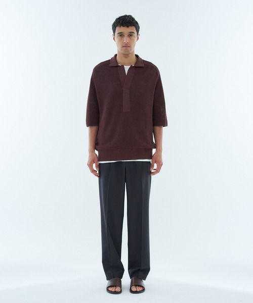 ESTNATION（エストネーション）の「ESTNATION / リネンシルク スキッパーポロ（ポロシャツ・メンズ・ブラック/ブラウン・LARGE/MEDIUM）」の7枚目の写真