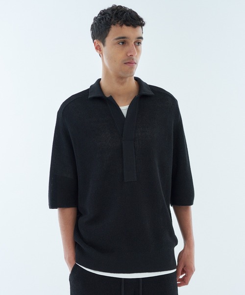 ESTNATION（エストネーション）の「ESTNATION / リネンシルク スキッパーポロ（ポロシャツ・メンズ・ブラック/ブラウン・LARGE/MEDIUM）」の15枚目の写真