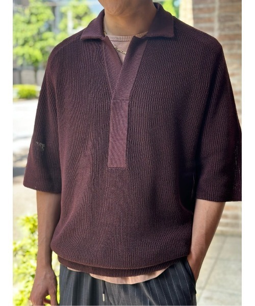 ESTNATION（エストネーション）の「ESTNATION / リネンシルク スキッパーポロ（ポロシャツ・メンズ・ブラック/ブラウン・LARGE/MEDIUM）」の12枚目の写真