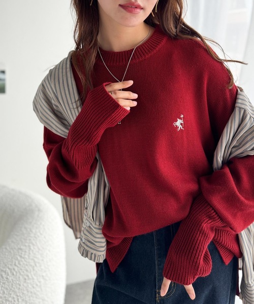 classicalelf（クラシカルエルフ）の「さらり抜け感ある着こなしが叶う。胸刺繍サムホール付きシンプルニット（ニット/セーター・レディース・グレー/アイボリー/ライトベージュ/ネイビー/レッド・LARGE/MEDIUM/SMALL/X-LARGE）」の21枚目の写真
