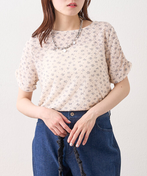 w closet（ダブルクローゼット）の「半袖フラワーレースジャガードT（Tシャツ/カットソー・レディース・アイボリー/オフホワイト/ピンク・FREE）」の3枚目の写真