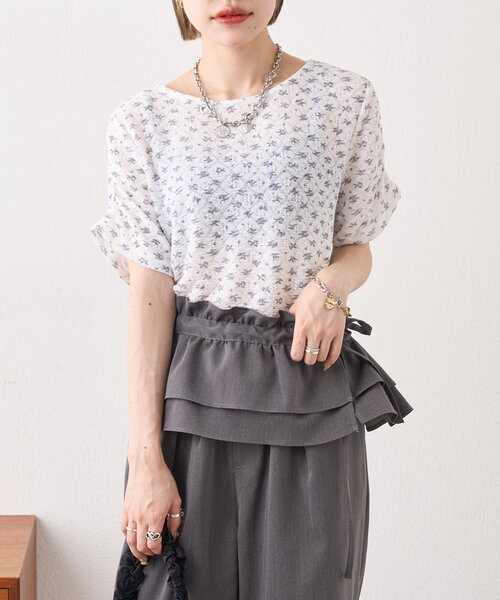 w closet（ダブルクローゼット）の「半袖フラワーレースジャガードT（Tシャツ/カットソー・レディース・アイボリー/オフホワイト/ピンク・FREE）」の6枚目の写真