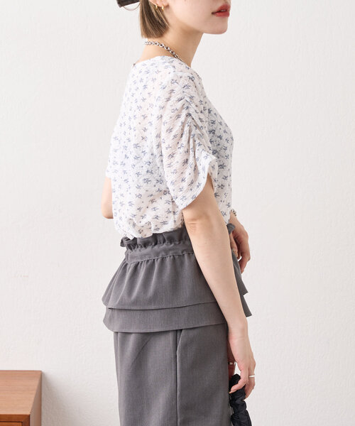 w closet（ダブルクローゼット）の「半袖フラワーレースジャガードT（Tシャツ/カットソー・レディース・アイボリー/オフホワイト/ピンク・FREE）」の8枚目の写真