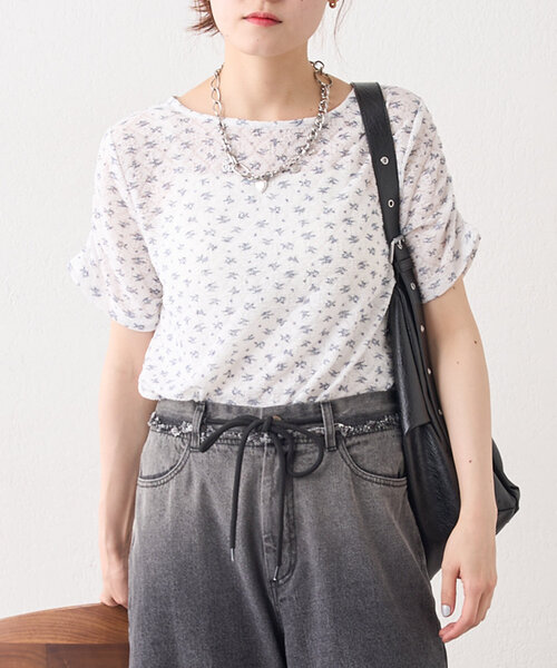 w closet（ダブルクローゼット）の「半袖フラワーレースジャガードT（Tシャツ/カットソー・レディース・アイボリー/オフホワイト/ピンク・FREE）」の15枚目の写真