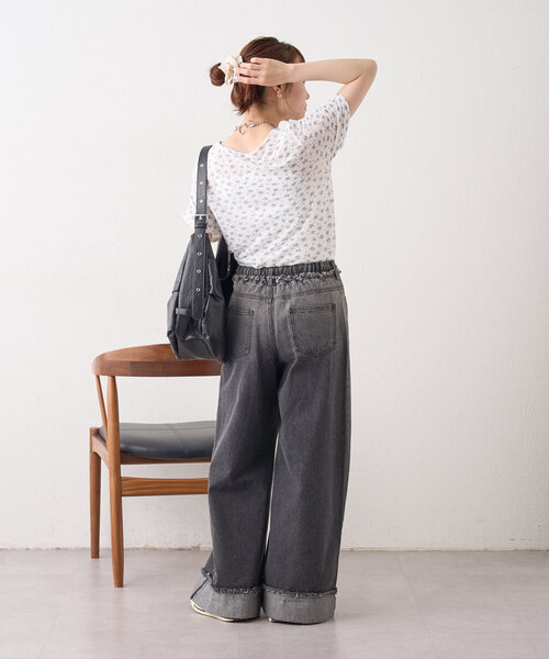 w closet（ダブルクローゼット）の「半袖フラワーレースジャガードT（Tシャツ/カットソー・レディース・アイボリー/オフホワイト/ピンク・FREE）」の21枚目の写真