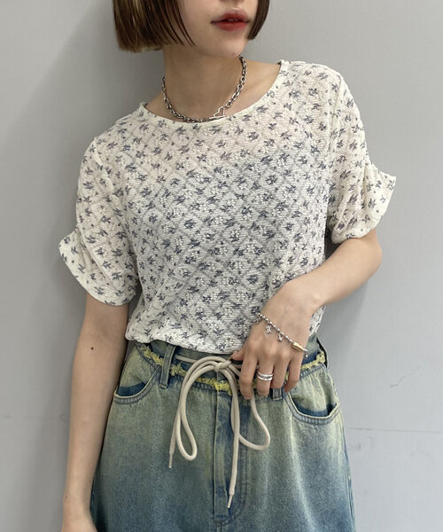 w closet（ダブルクローゼット）の「半袖フラワーレースジャガードT（Tシャツ/カットソー・レディース・アイボリー/オフホワイト/ピンク・FREE）」の22枚目の写真