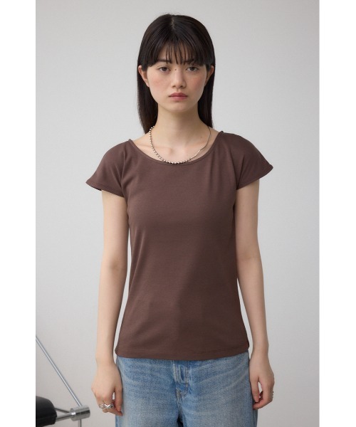 AZUL by moussy（アズールバイマウジー）の「C/Tフレンチスリーブカットトップス（Tシャツ/カットソー・レディース・ブラウン/アイボリー/ブラック・SMALL/MEDIUM）」の9枚目の写真