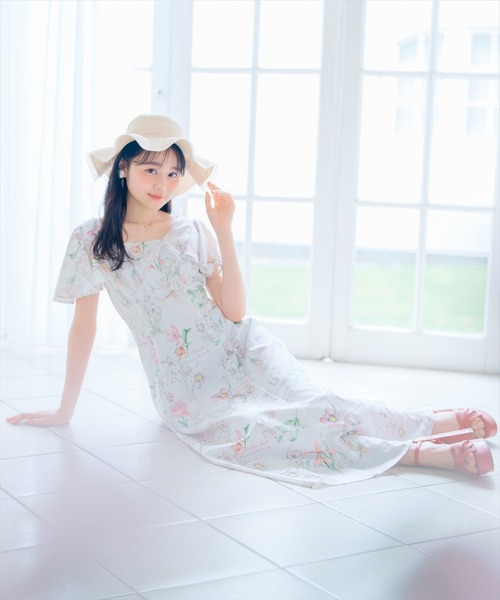 ウィルセレクション 花柄 フラワー フレアワンピース ピンク ラベンダー ウィルセレクション 花柄 フラワー フレアワンピース ピンク