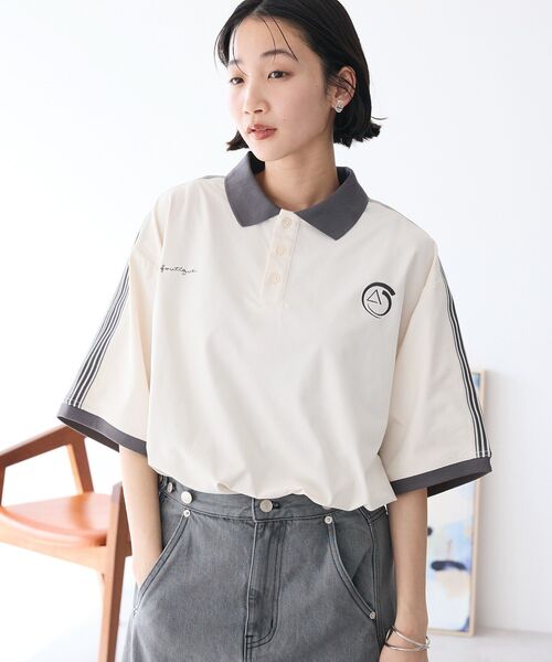 CRAFT STANDARD BOUTIQUE（クラフトスタンダードブティック）の「接触冷感/UVカット/速乾性 襟付ゲームTEE（ポロシャツ・レディース・ラベンダー/ベージュ/チャコールグレー/オフホワイト/ブラック/ブルーグレー・S/M/L）」の5枚目の写真