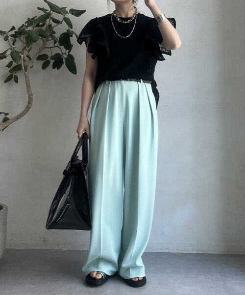 2color 】レースアップショートスリムカットソートップス