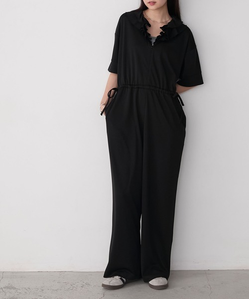 forksy.（フォルクシー）の「【forksy.】ラッフル衿 ウエストドローコード オールインワン（つなぎ/オールインワン・レディース・ブラック/ブラウン・FREE）」の4枚目の写真