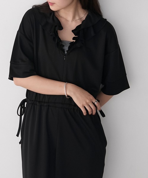 forksy.（フォルクシー）の「【forksy.】ラッフル衿 ウエストドローコード オールインワン（つなぎ/オールインワン・レディース・ブラック/ブラウン・FREE）」の7枚目の写真