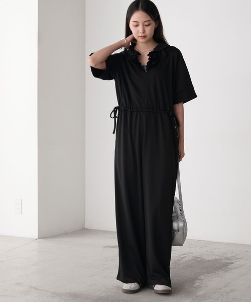 forksy.（フォルクシー）の「【forksy.】ラッフル衿 ウエストドローコード オールインワン（つなぎ/オールインワン・レディース・ブラック/ブラウン・FREE）」の8枚目の写真