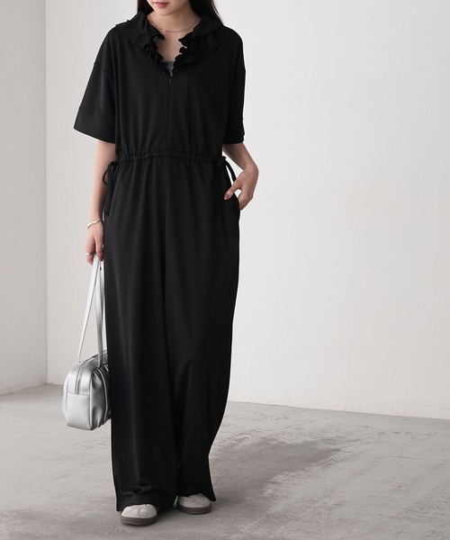 forksy.（フォルクシー）の「【forksy.】ラッフル衿 ウエストドローコード オールインワン（つなぎ/オールインワン・レディース・ブラック/ブラウン・FREE）」の9枚目の写真