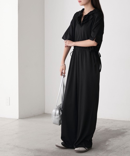 forksy.（フォルクシー）の「【forksy.】ラッフル衿 ウエストドローコード オールインワン（つなぎ/オールインワン・レディース・ブラック/ブラウン・FREE）」の10枚目の写真