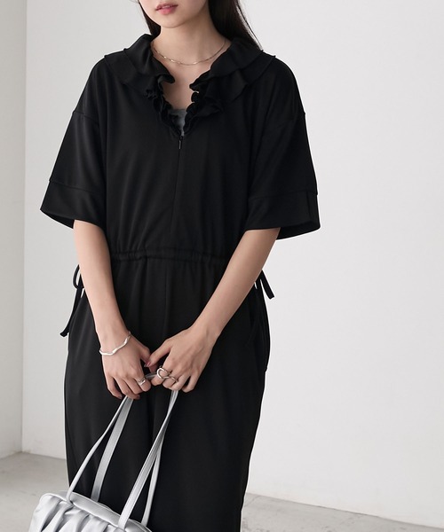 forksy.（フォルクシー）の「【forksy.】ラッフル衿 ウエストドローコード オールインワン（つなぎ/オールインワン・レディース・ブラック/ブラウン・FREE）」の14枚目の写真