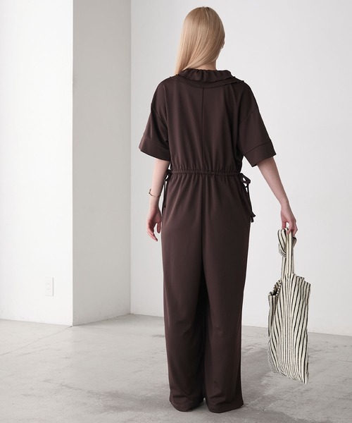 forksy.】ラッフル衿 ウエストドローコード オールインワン