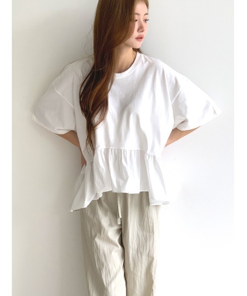 tシャツ ペプラムドッキングフリルトップス レディース ペプラムドッキングフリルトップス（Tシャツ/カットソー）｜MINS