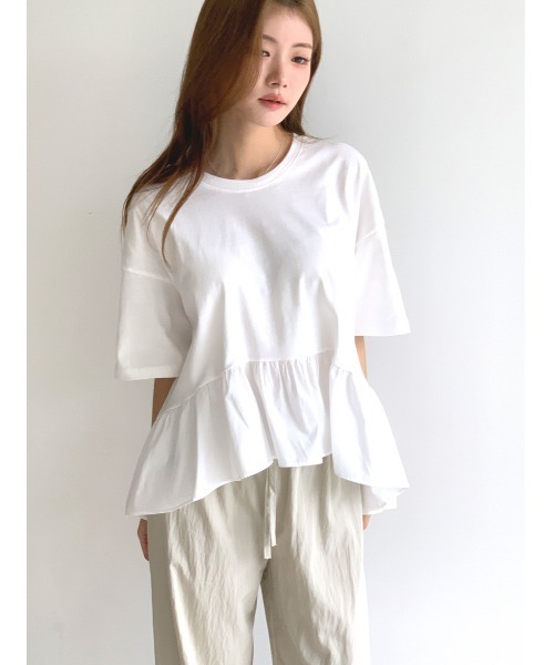 MINS MINIS(ミンスミニス)の「ペプラムドッキングフリルトップス(Tシャツ/カットソー・レディース・アイボリー/ブラック/クリーム・FREE)」の10枚目の写真