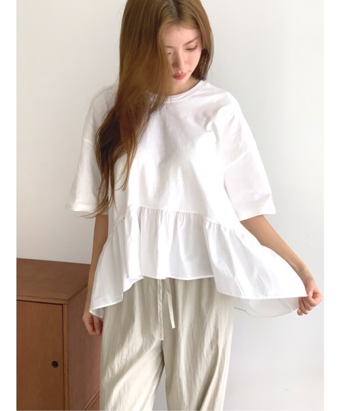 MINS MINIS(ミンスミニス)の「ペプラムドッキングフリルトップス(Tシャツ/カットソー・レディース・アイボリー/ブラック/クリーム・FREE)」の8枚目の写真