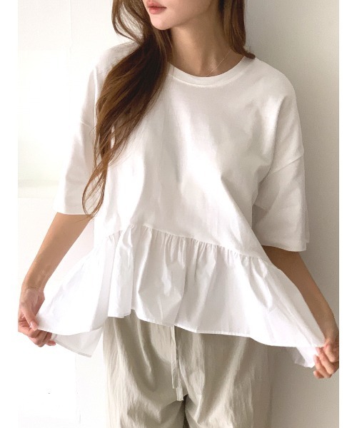 MINS MINIS(ミンスミニス)の「ペプラムドッキングフリルトップス(Tシャツ/カットソー・レディース・アイボリー/ブラック/クリーム・FREE)」の7枚目の写真