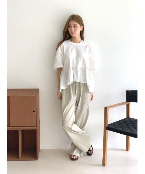 MINS MINIS(ミンスミニス)の「ペプラムドッキングフリルトップス(Tシャツ/カットソー・レディース・アイボリー/ブラック/クリーム・FREE)」の5枚目の写真
