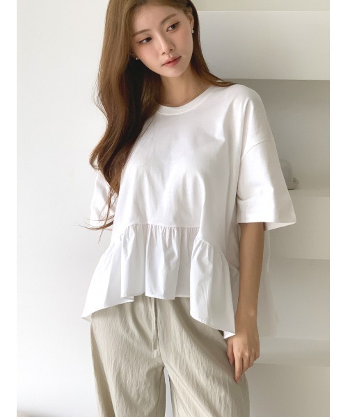 MINS MINIS(ミンスミニス)の「ペプラムドッキングフリルトップス(Tシャツ/カットソー・レディース・アイボリー/ブラック/クリーム・FREE)」の22枚目の写真