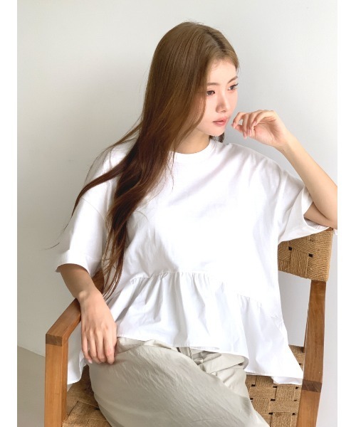 MINS MINIS(ミンスミニス)の「ペプラムドッキングフリルトップス(Tシャツ/カットソー・レディース・アイボリー/ブラック/クリーム・FREE)」の18枚目の写真