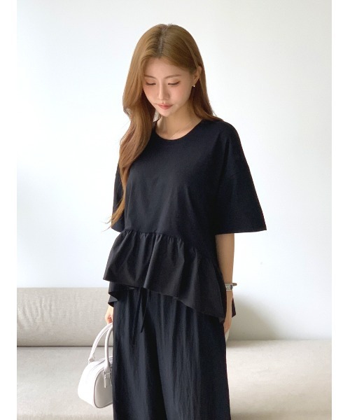 ペプラムドッキングフリルトップス（Tシャツ/カットソー）｜MINS