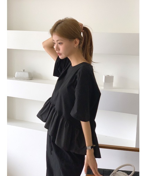 ペプラムドッキングフリルトップス（Tシャツ/カットソー）｜MINS