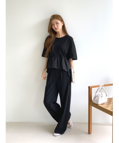 tシャツ ペプラムドッキングフリルトップス レディース ギャザーペプラムドッキングトップス通販｜レディース