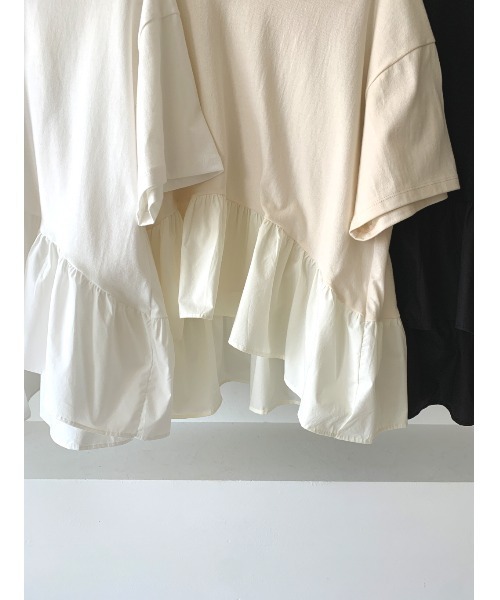 ペプラムドッキングフリルトップス（Tシャツ/カットソー）｜MINS
