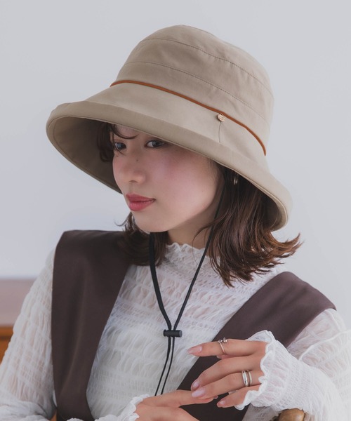 polcadot（ポルカドット）の「【かぶれる日傘】エッジアップクロッシェ(ストラップ付き)（ハット・レディース・ブラック/ベージュ・FREE）」の13枚目の写真