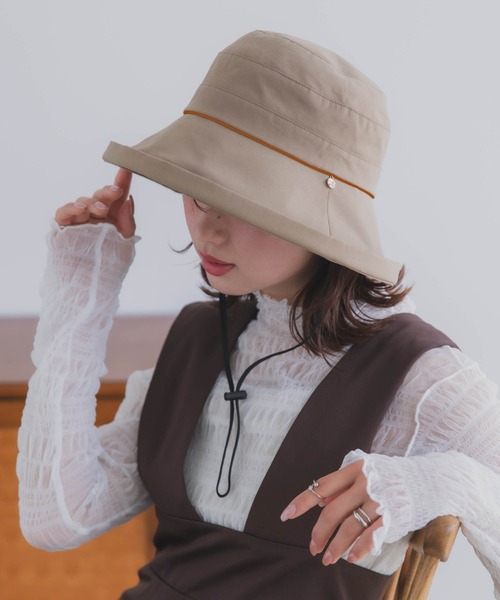 polcadot（ポルカドット）の「【かぶれる日傘】エッジアップクロッシェ(ストラップ付き)（ハット・レディース・ブラック/ベージュ・FREE）」の14枚目の写真