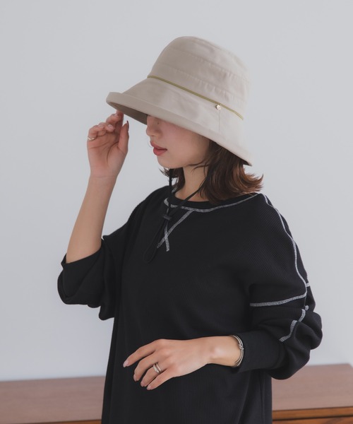 polcadot（ポルカドット）の「【かぶれる日傘】エッジアップクロッシェ(ストラップ付き)（ハット・レディース・ブラック/ベージュ・FREE）」の9枚目の写真