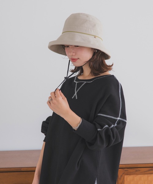 polcadot（ポルカドット）の「【かぶれる日傘】エッジアップクロッシェ(ストラップ付き)（ハット・レディース・ブラック/ベージュ・FREE）」の8枚目の写真