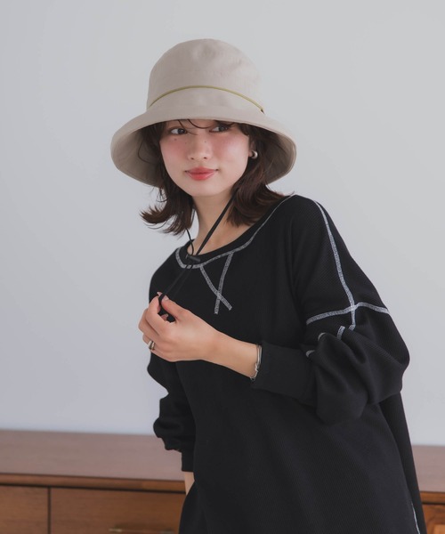 polcadot（ポルカドット）の「【かぶれる日傘】エッジアップクロッシェ(ストラップ付き)（ハット・レディース・ブラック/ベージュ・FREE）」の10枚目の写真