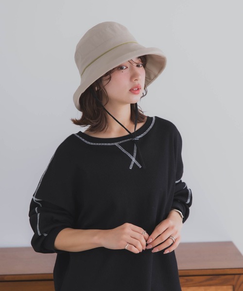 polcadot（ポルカドット）の「【かぶれる日傘】エッジアップクロッシェ(ストラップ付き)（ハット・レディース・ブラック/ベージュ・FREE）」の11枚目の写真