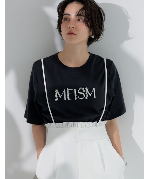 MEISM（ミズム）の「[MEISM by Re:EDIT][UVカット][接触冷感][吸水][速乾]スムース刺繍ロゴエンブロイダリーパールTシャツ（Tシャツ/カットソー・レディース・ブラック/ホワイト・MEDIUM/LARGE）」の2枚目の写真