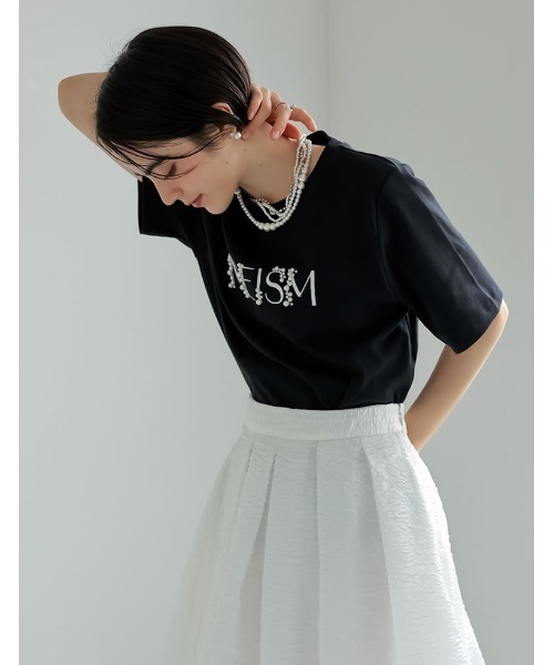 MEISM（ミズム）の「[MEISM by Re:EDIT][UVカット][接触冷感][吸水][速乾]スムース刺繍ロゴエンブロイダリーパールTシャツ（Tシャツ/カットソー・レディース・ブラック/ホワイト・MEDIUM/LARGE）」の11枚目の写真